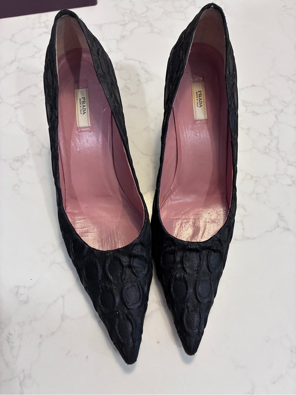 Prada Black Pointed-Toe Pumps with textured detail